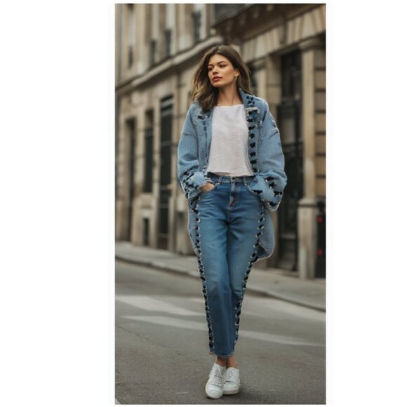 Veronica Beard Inez 10.75 Girlfriend Side Lace Stone Wash Blue Jeans, Size 26 - Picture 4 of 12